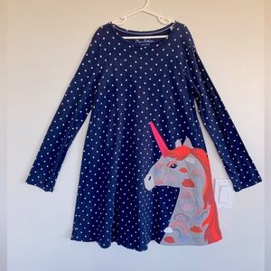 Mini Boden Girl's Appliqué Unicorn Knit Dress- Dark Blue, Size 9-10 Years